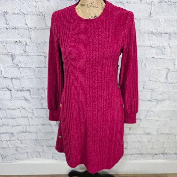 Dresses & Skirts - Kikibell sweater dress Sz M long sleeve scoop neck ribbed pink mini A19